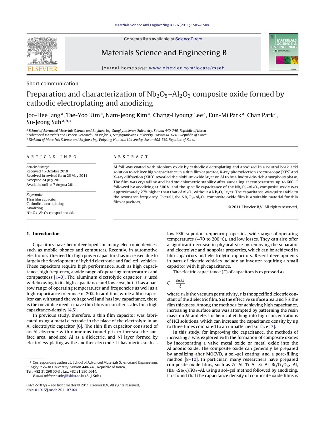 Preparation and characterization of Nb2O5–Al2O3 composite oxide formed by cathodic electroplating and anodizing