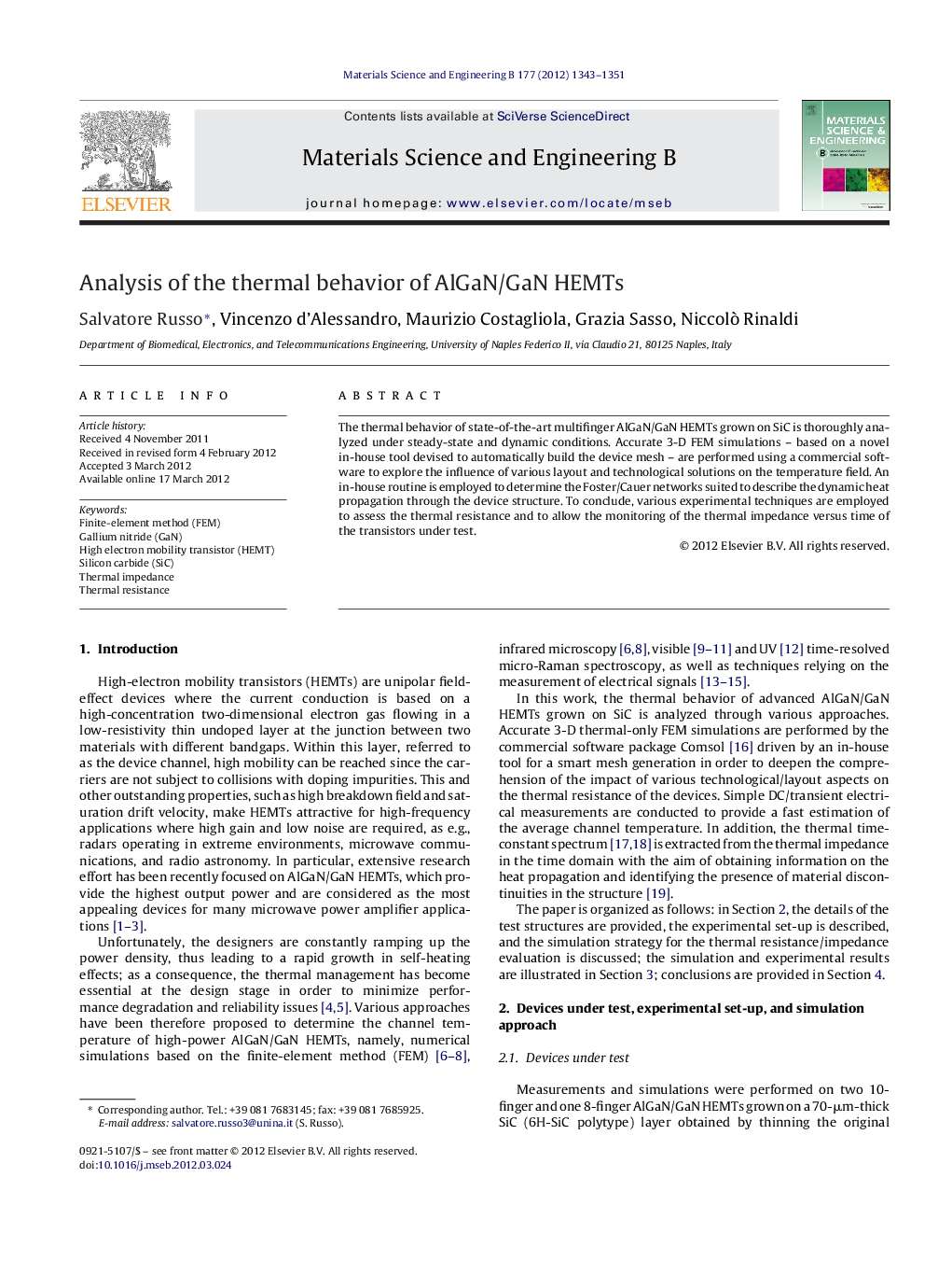 Analysis of the thermal behavior of AlGaN/GaN HEMTs