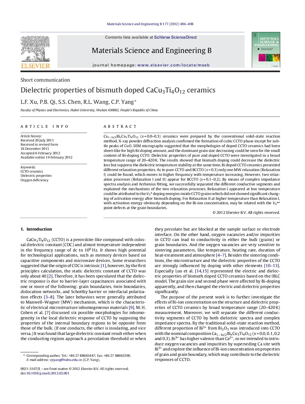 Dielectric properties of bismuth doped CaCu3Ti4O12 ceramics