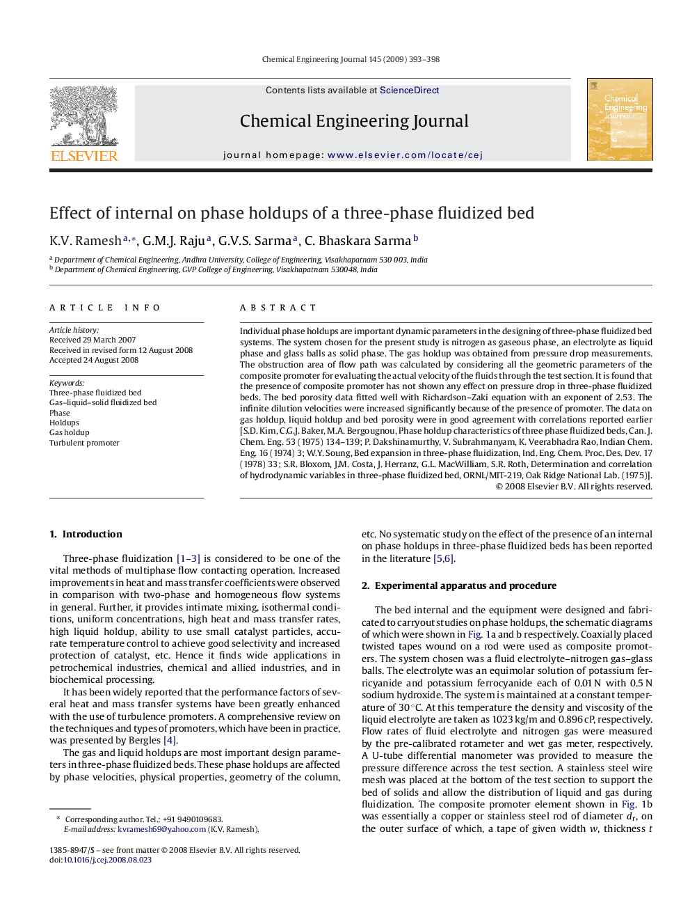 Effect of internal on phase holdups of a three-phase fluidized bed