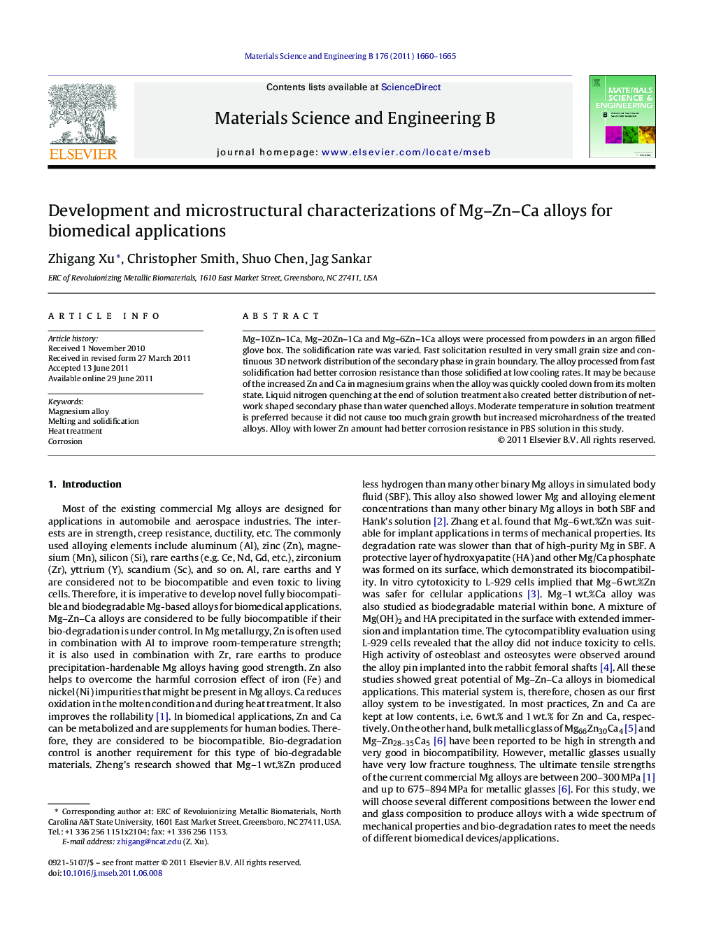 Development and microstructural characterizations of Mg–Zn–Ca alloys for biomedical applications