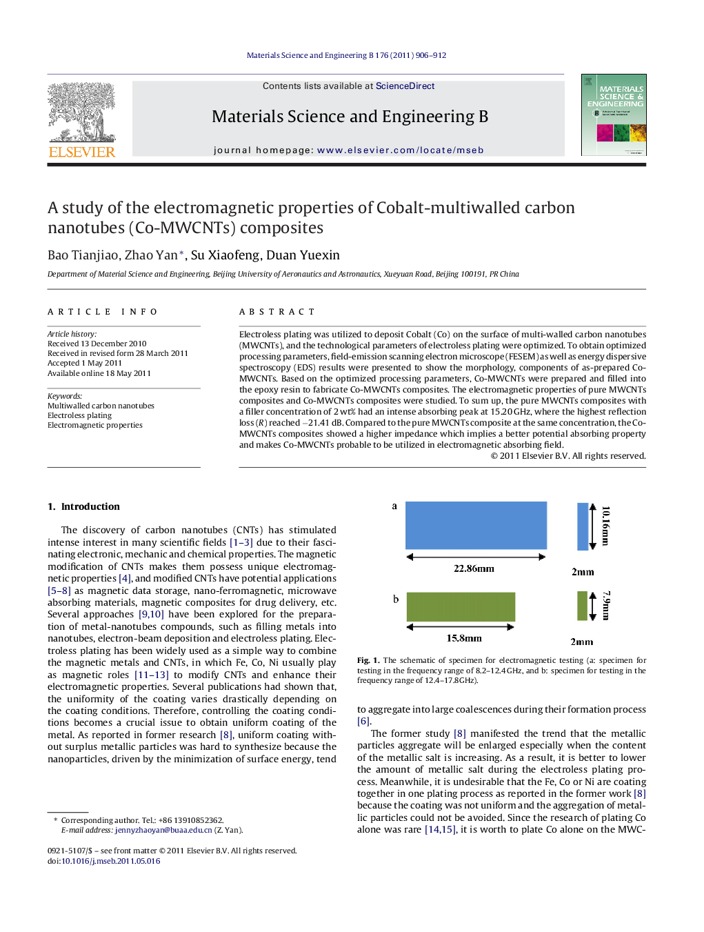 A study of the electromagnetic properties of Cobalt-multiwalled carbon nanotubes (Co-MWCNTs) composites