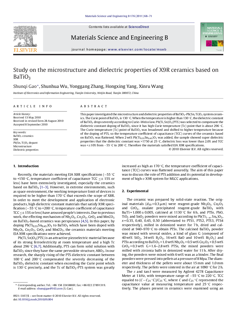 Study on the microstructure and dielectric properties of X9R ceramics based on BaTiO3