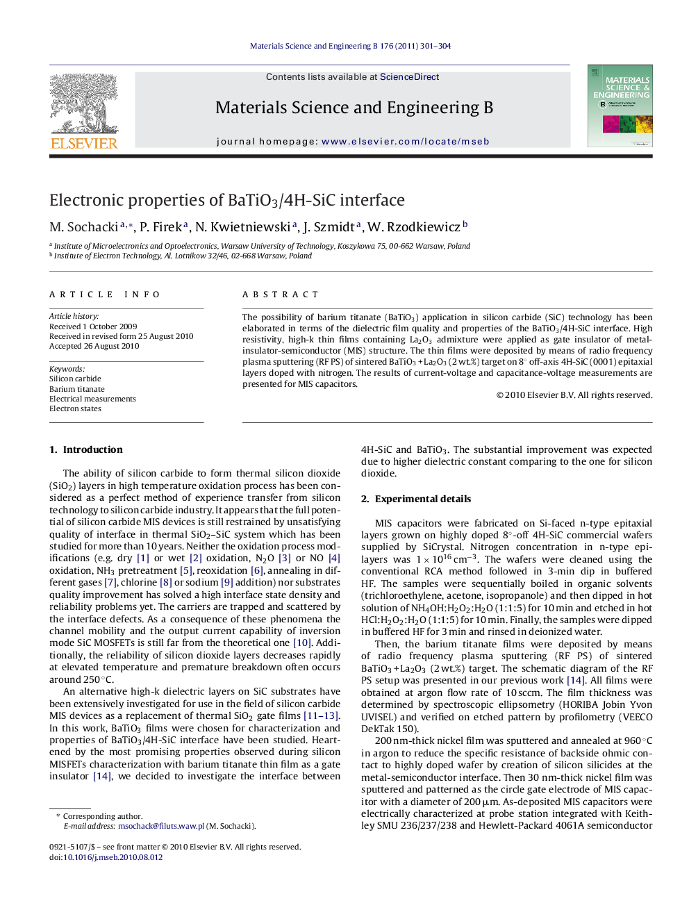 Electronic properties of BaTiO3/4H-SiC interface