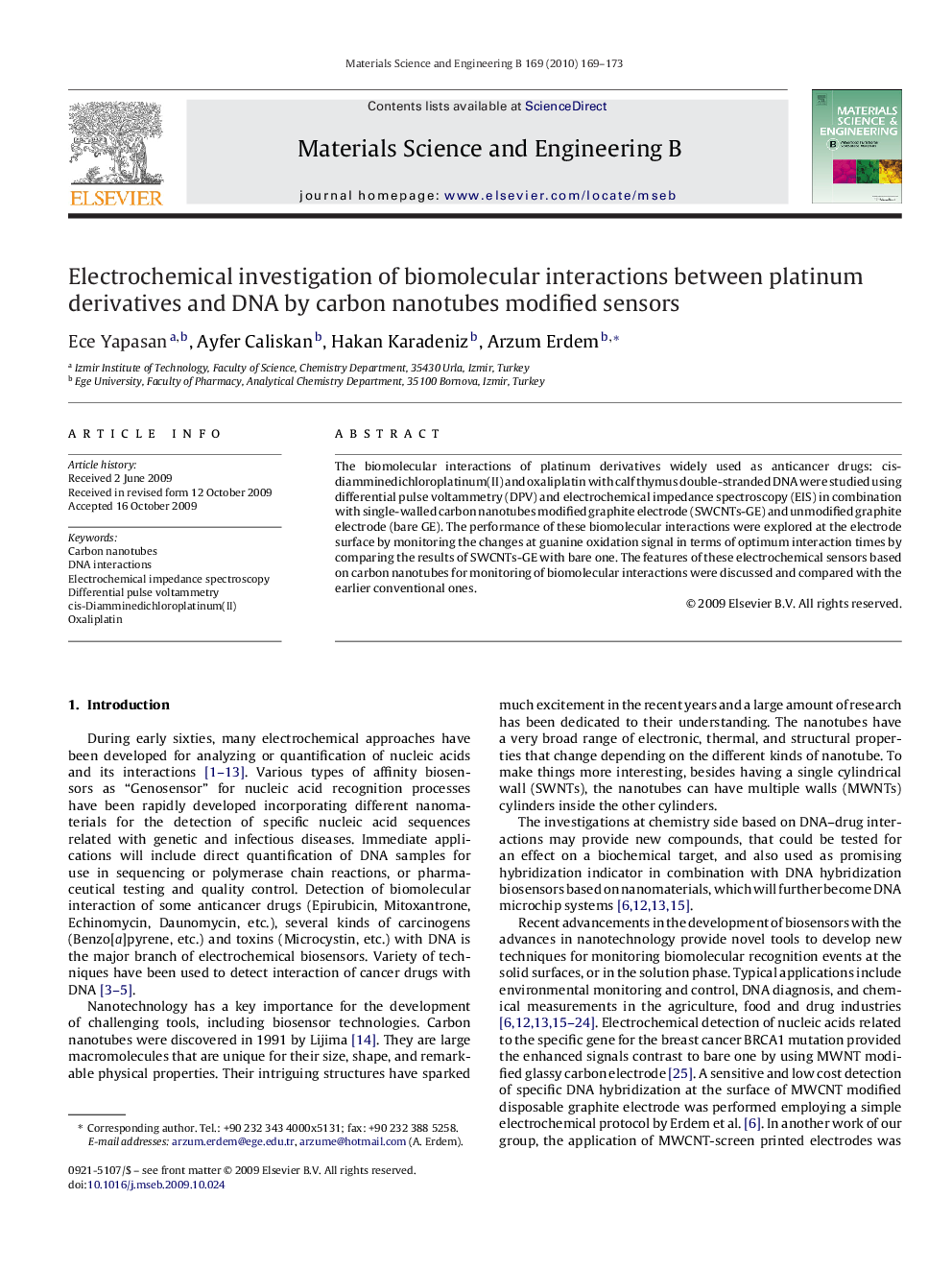 Electrochemical investigation of biomolecular interactions between platinum derivatives and DNA by carbon nanotubes modified sensors