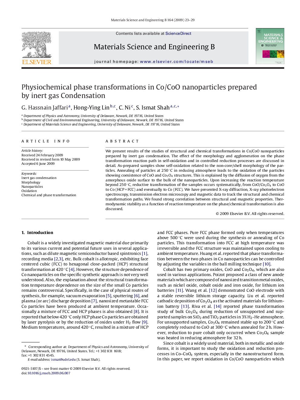 Physiochemical phase transformations in Co/CoO nanoparticles prepared by inert gas Condensation