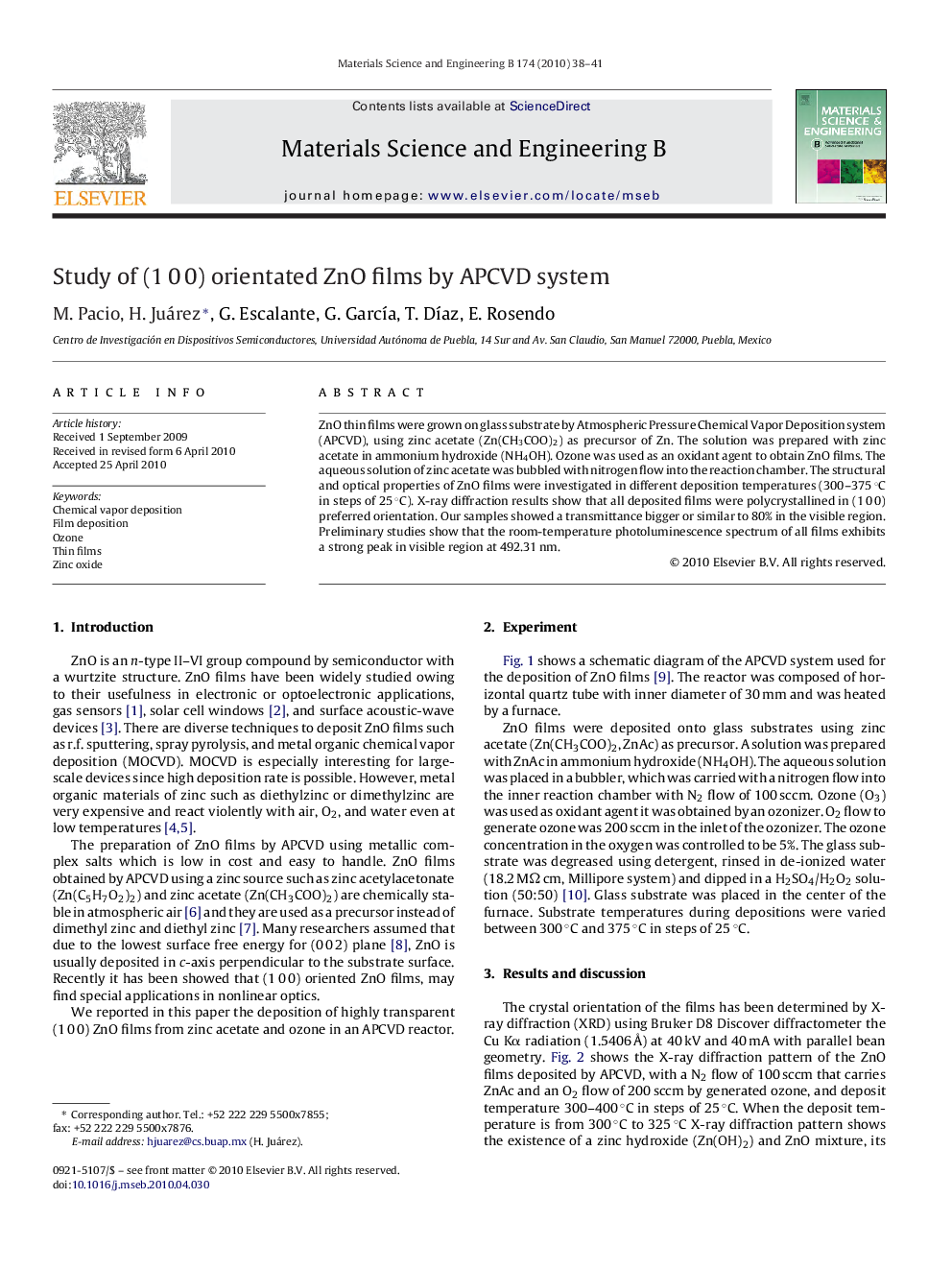 Study of (1Â 0Â 0) orientated ZnO films by APCVD system