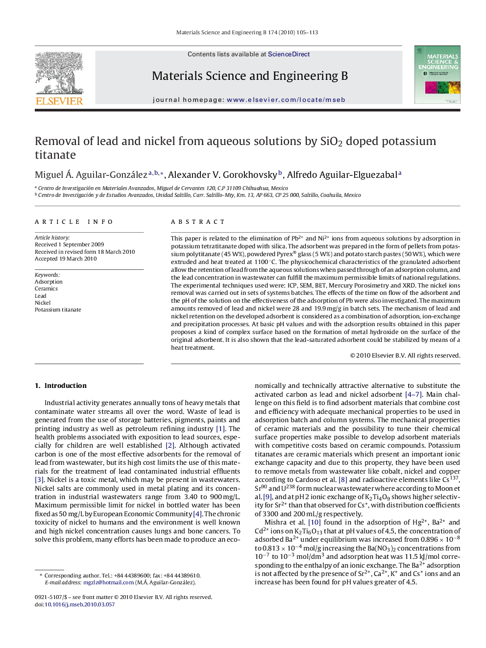 Removal of lead and nickel from aqueous solutions by SiO2 doped potassium titanate