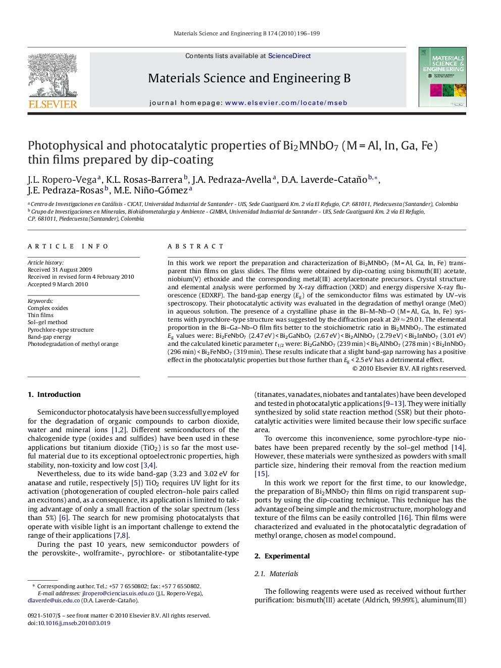 Photophysical and photocatalytic properties of Bi2MNbO7 (M = Al, In, Ga, Fe) thin films prepared by dip-coating