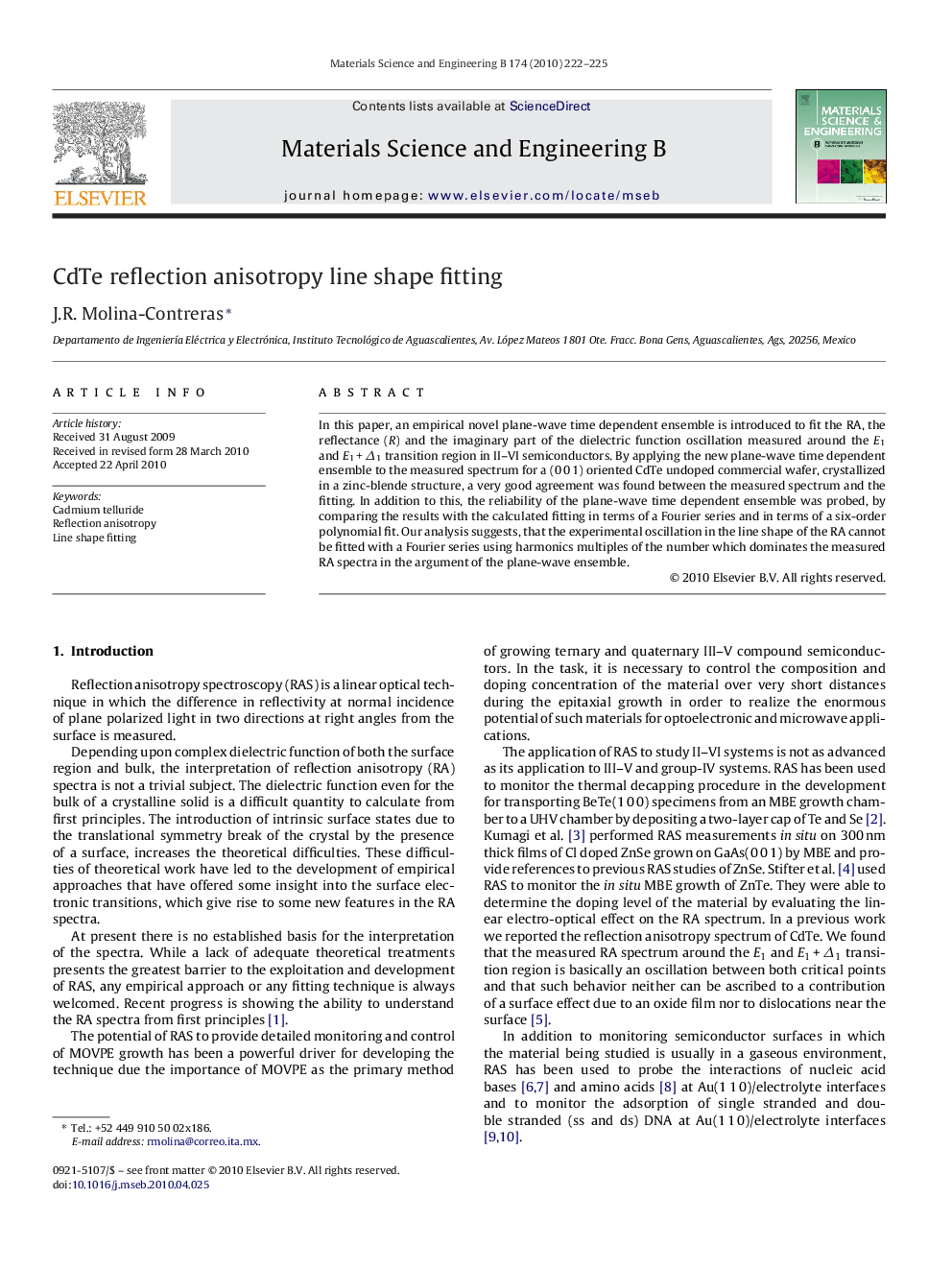 CdTe reflection anisotropy line shape fitting