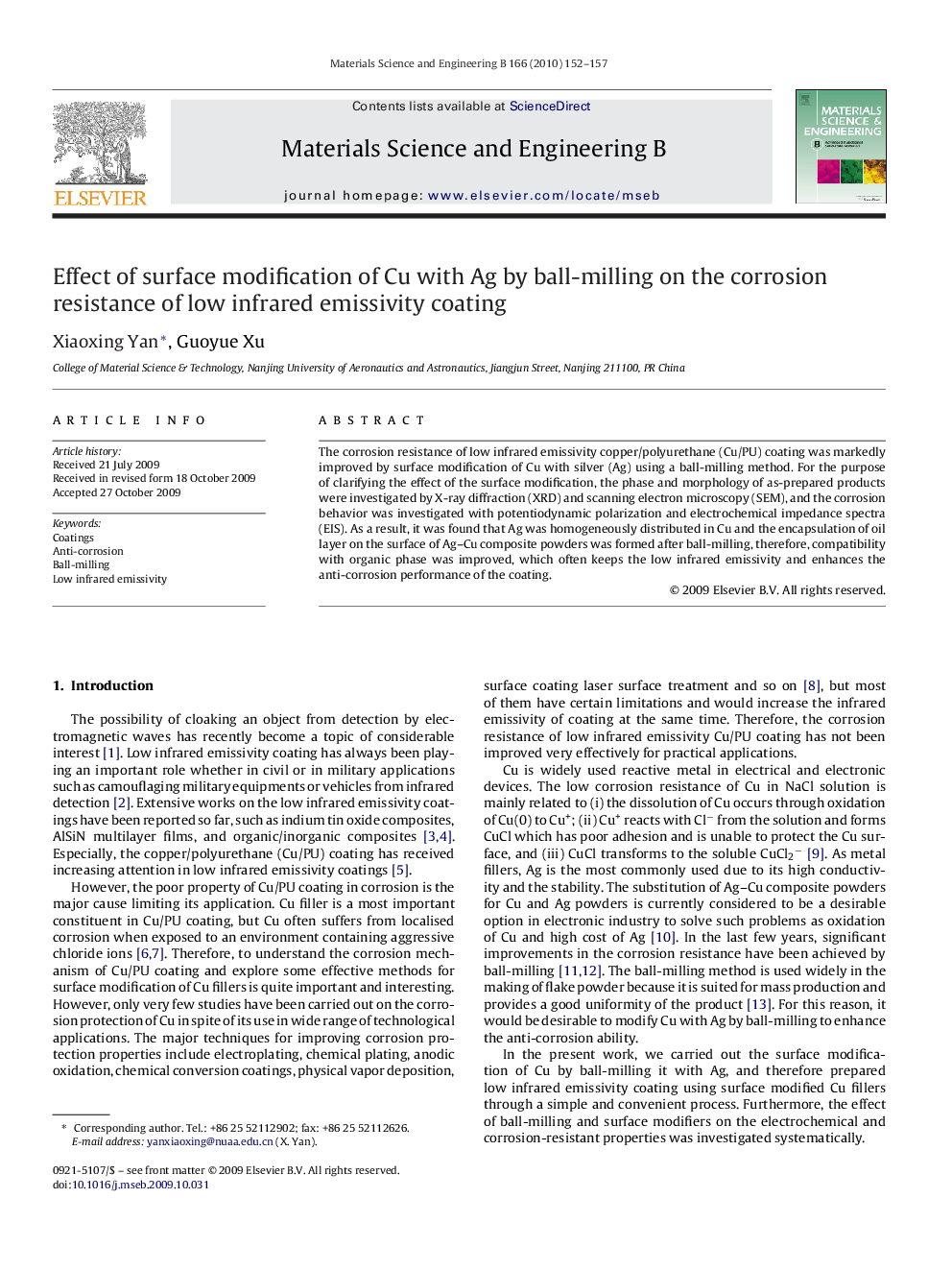 Effect of surface modification of Cu with Ag by ball-milling on the corrosion resistance of low infrared emissivity coating