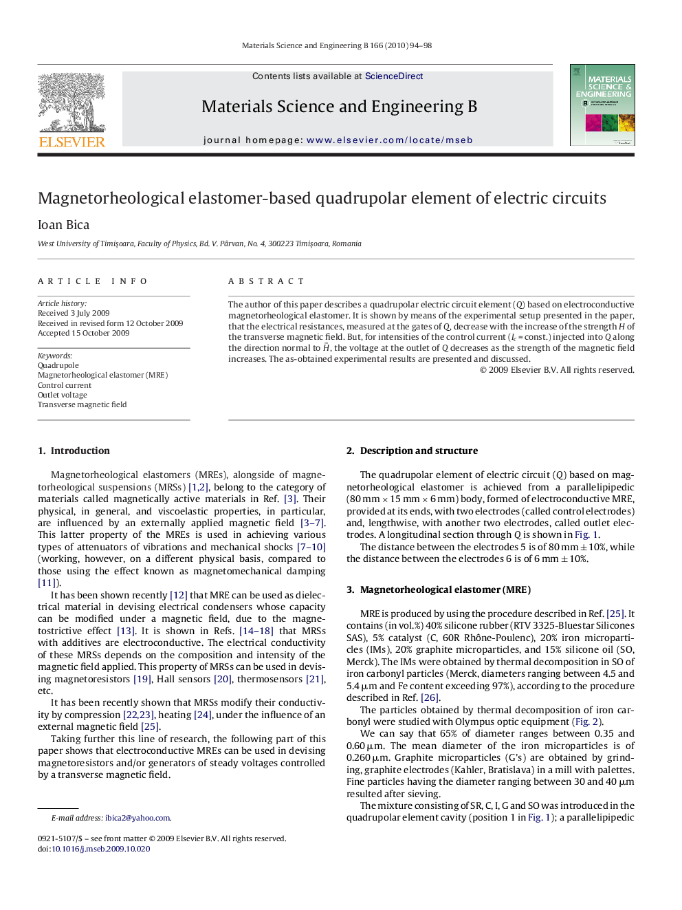 Magnetorheological elastomer-based quadrupolar element of electric circuits