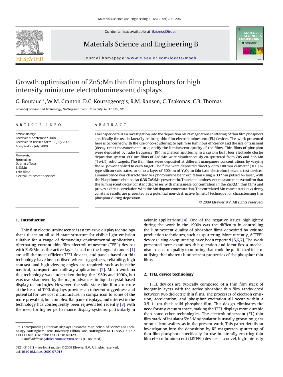 Growth optimisation of ZnS:Mn thin film phosphors for high intensity miniature electroluminescent displays