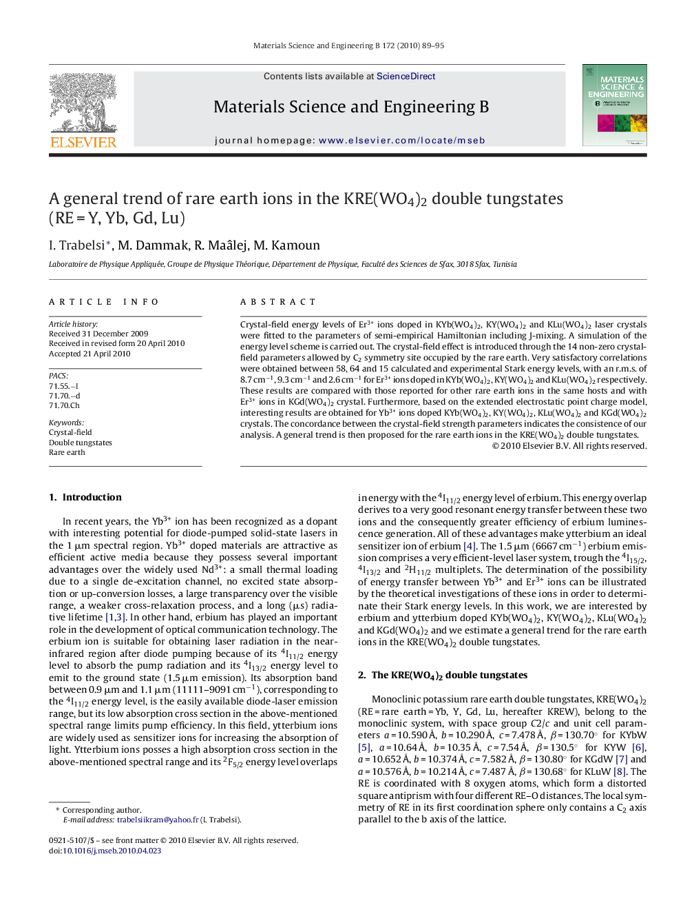 A general trend of rare earth ions in the KRE(WO4)2 double tungstates (RE = Y, Yb, Gd, Lu)