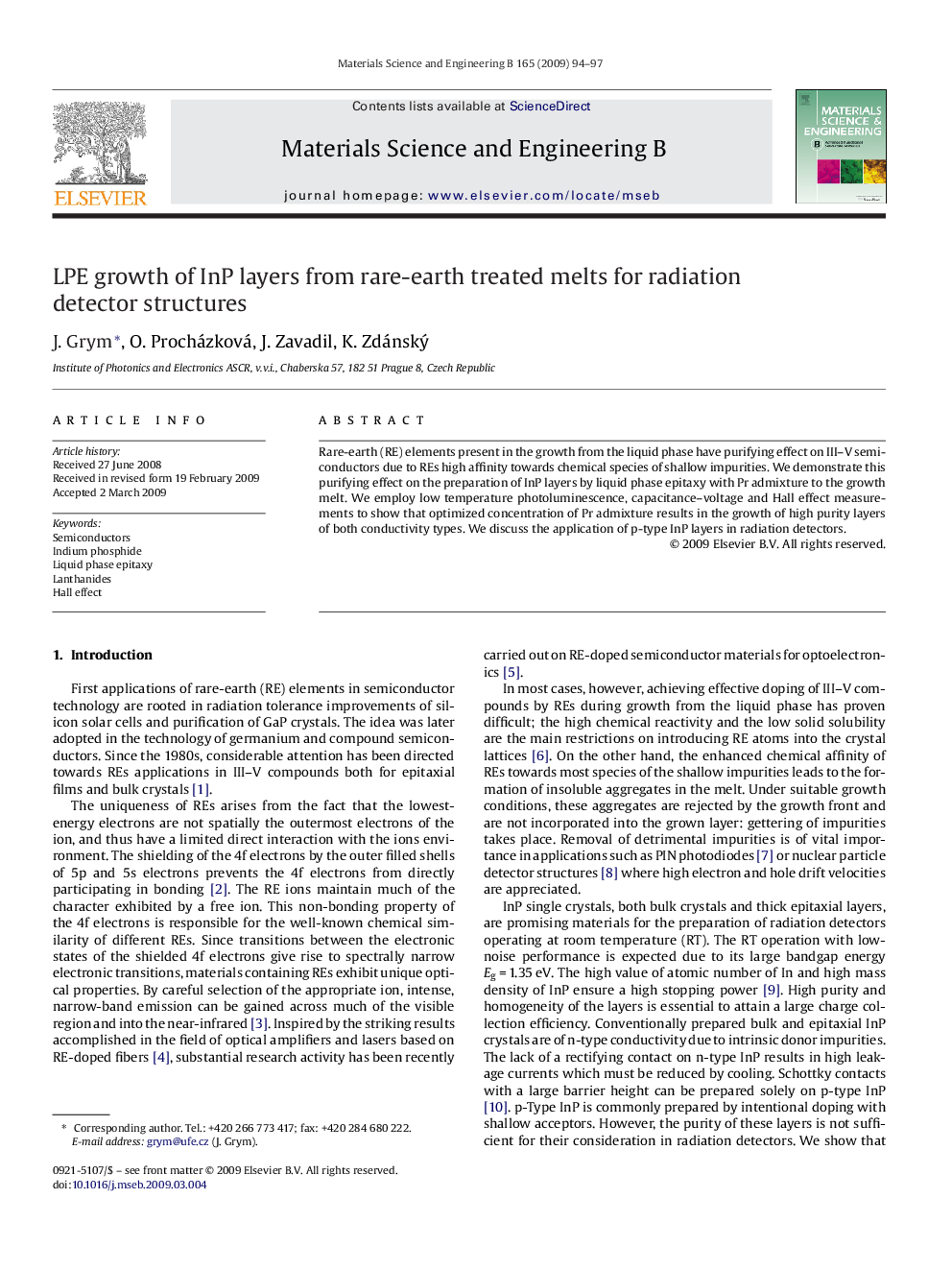 LPE growth of InP layers from rare-earth treated melts for radiation detector structures