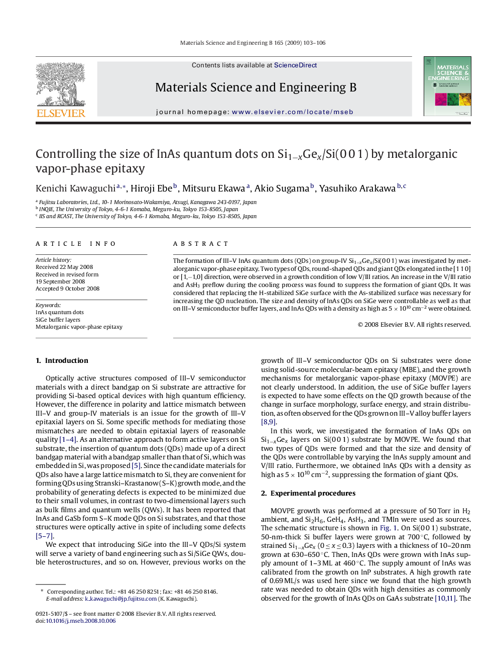 Controlling the size of InAs quantum dots on Si1âxGex/Si(0Â 0Â 1) by metalorganic vapor-phase epitaxy