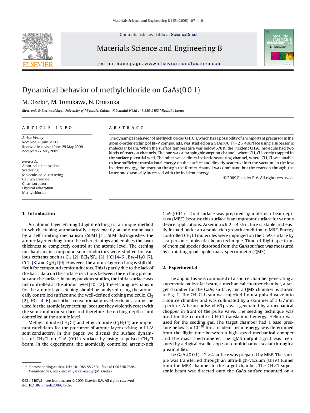 Dynamical behavior of methylchloride on GaAs(0Â 0Â 1)