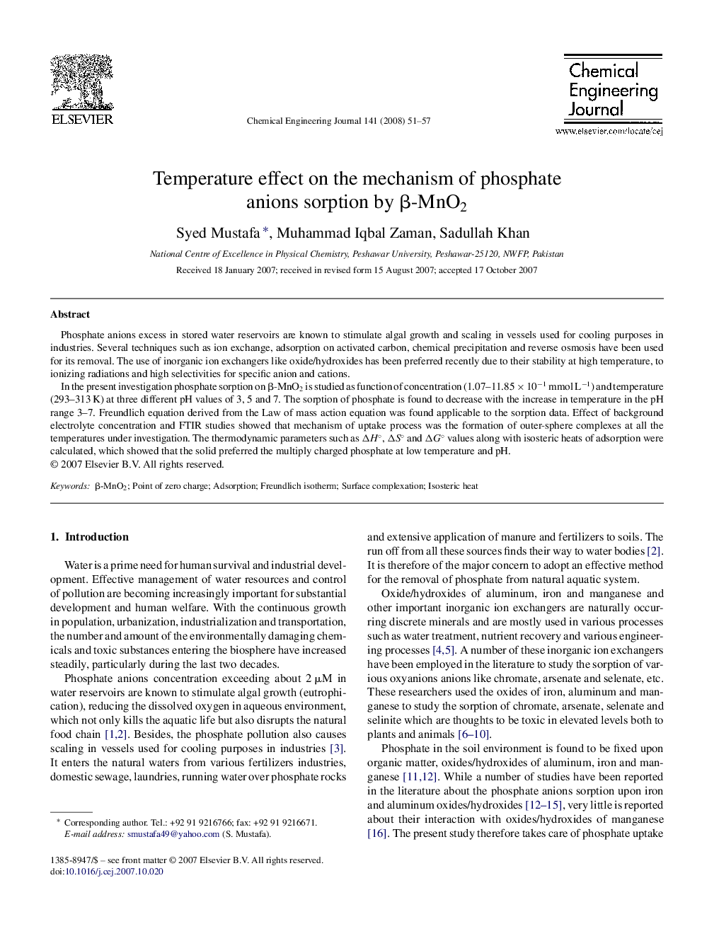 Temperature effect on the mechanism of phosphate anions sorption by β-MnO2