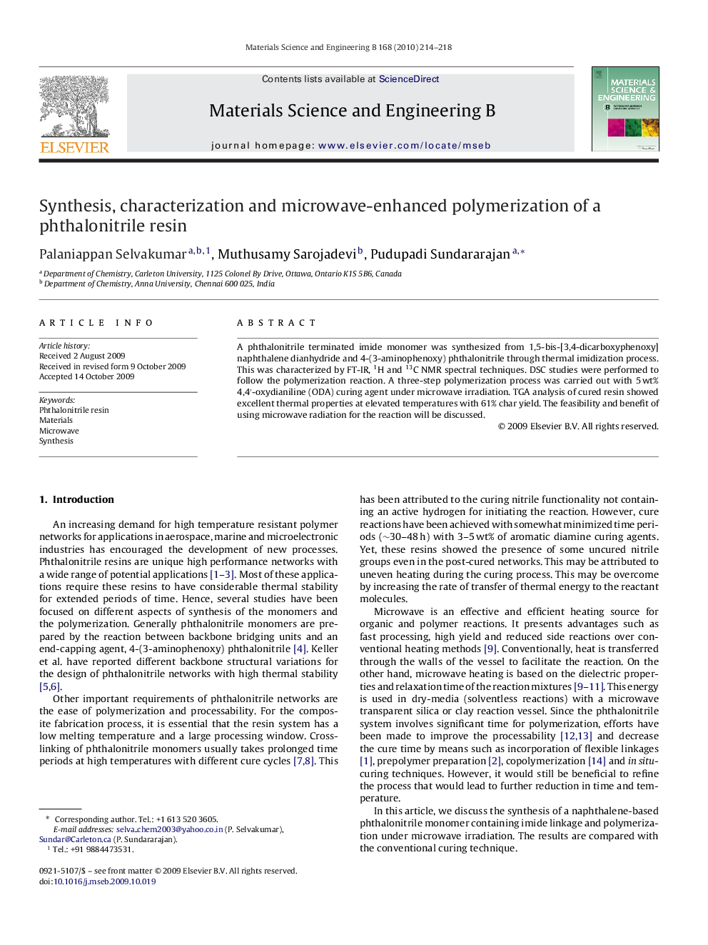 Synthesis, characterization and microwave-enhanced polymerization of a phthalonitrile resin