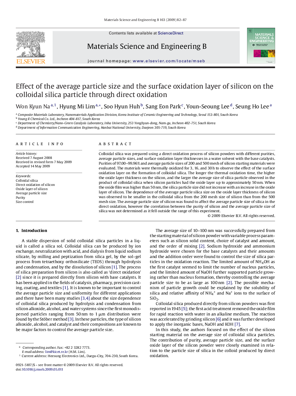 Effect of the average particle size and the surface oxidation layer of silicon on the colloidal silica particle through direct oxidation