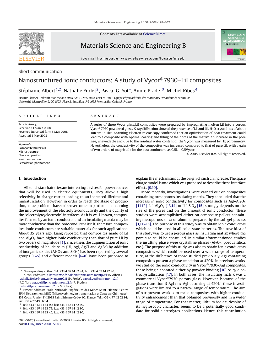 Nanostructured ionic conductors: A study of Vycor®7930–LiI composites