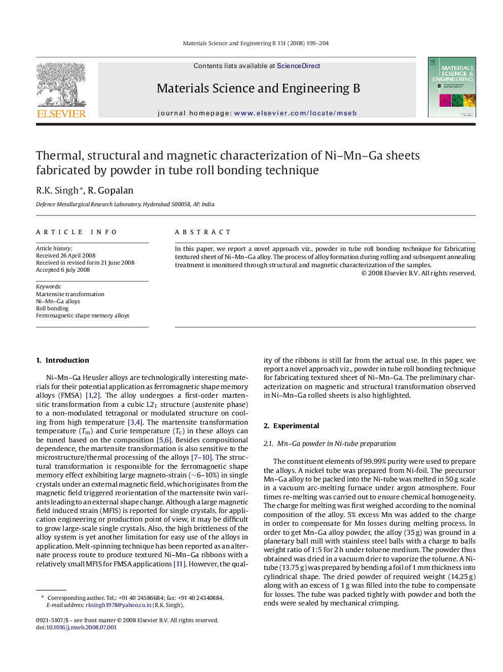 Thermal, structural and magnetic characterization of Ni–Mn–Ga sheets fabricated by powder in tube roll bonding technique