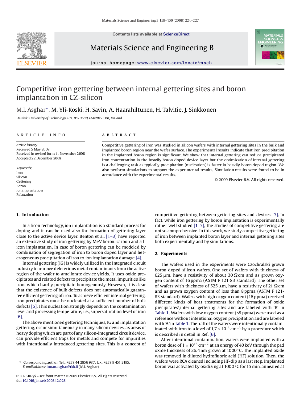 Competitive iron gettering between internal gettering sites and boron implantation in CZ-silicon