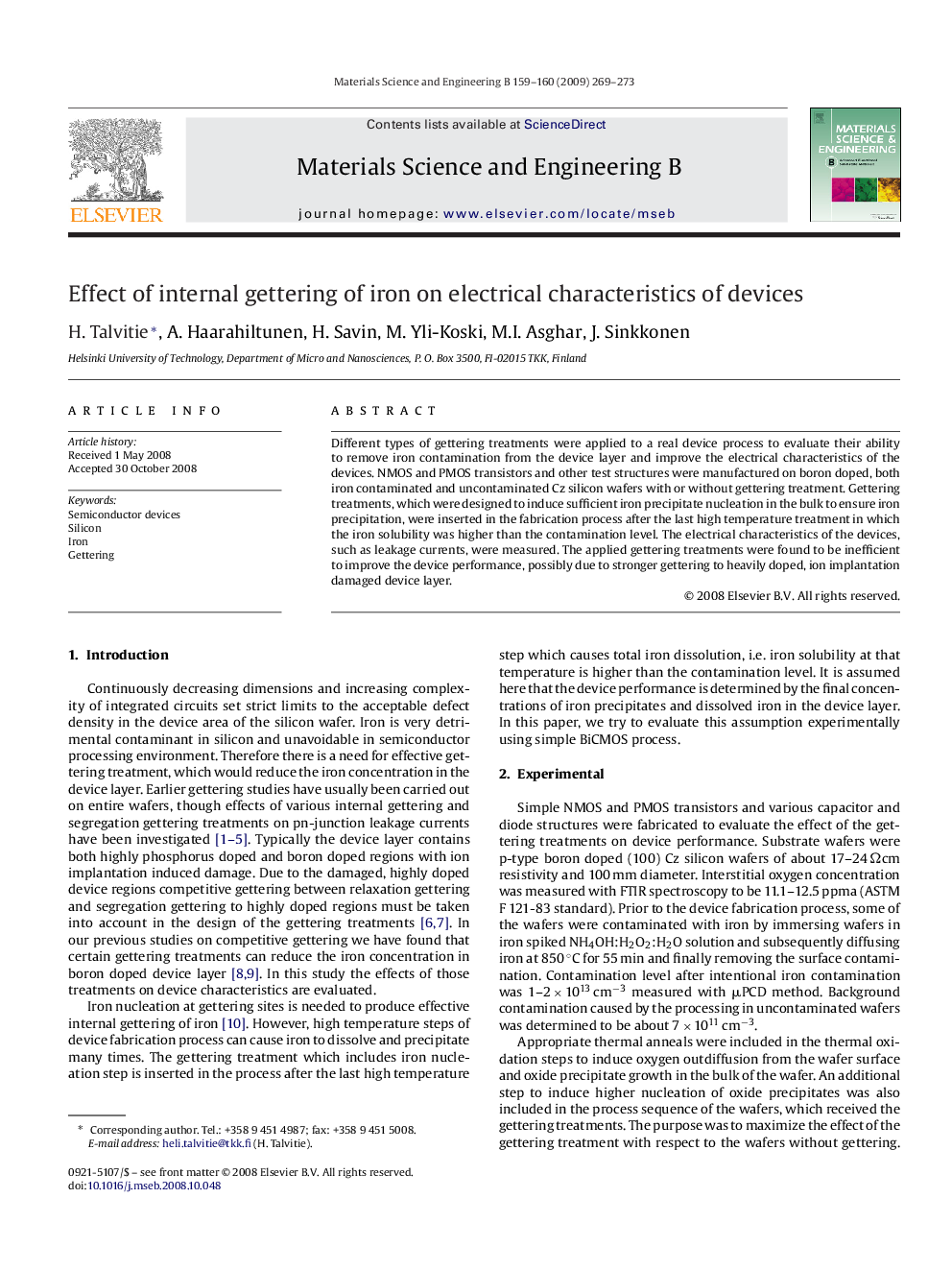 Effect of internal gettering of iron on electrical characteristics of devices