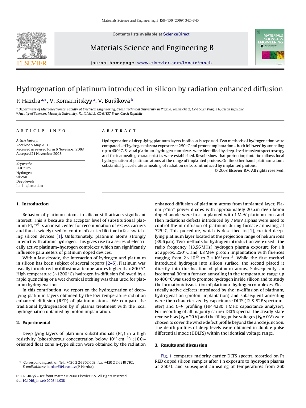 Hydrogenation of platinum introduced in silicon by radiation enhanced diffusion