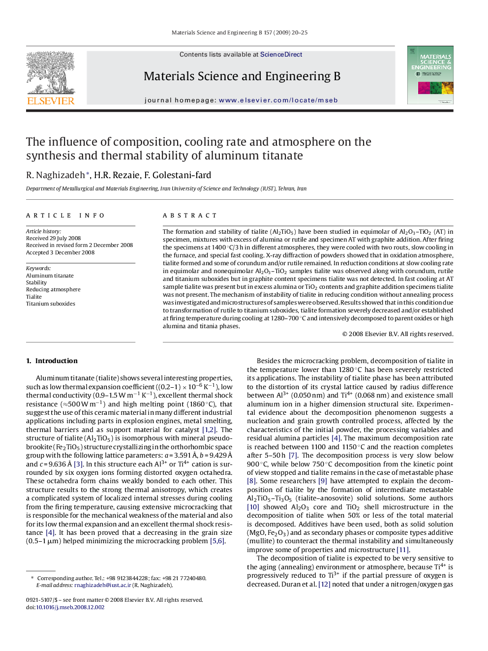 The influence of composition, cooling rate and atmosphere on the synthesis and thermal stability of aluminum titanate