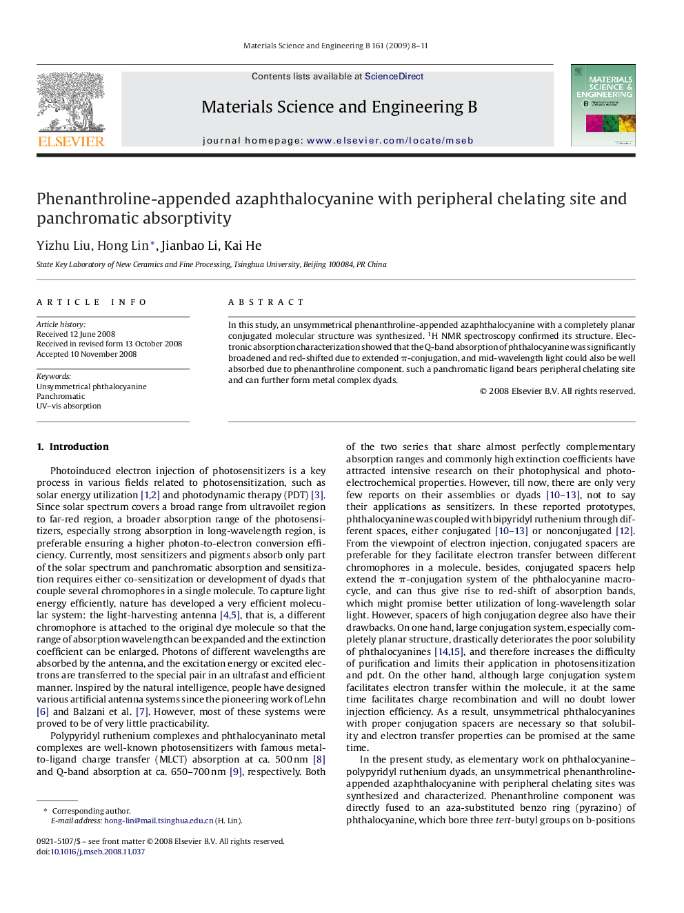 Phenanthroline-appended azaphthalocyanine with peripheral chelating site and panchromatic absorptivity