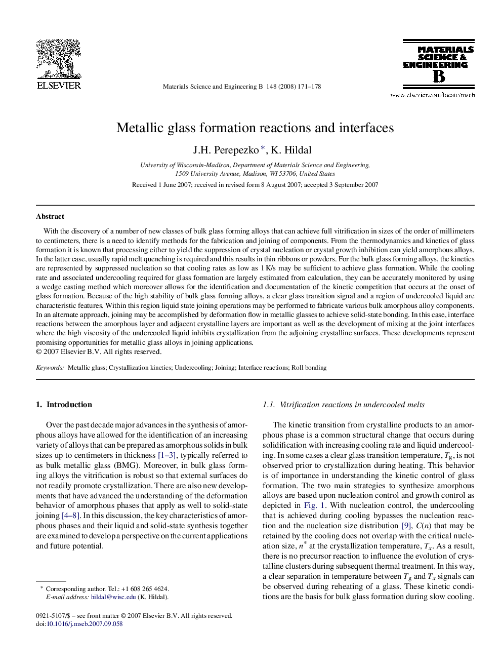 Metallic glass formation reactions and interfaces