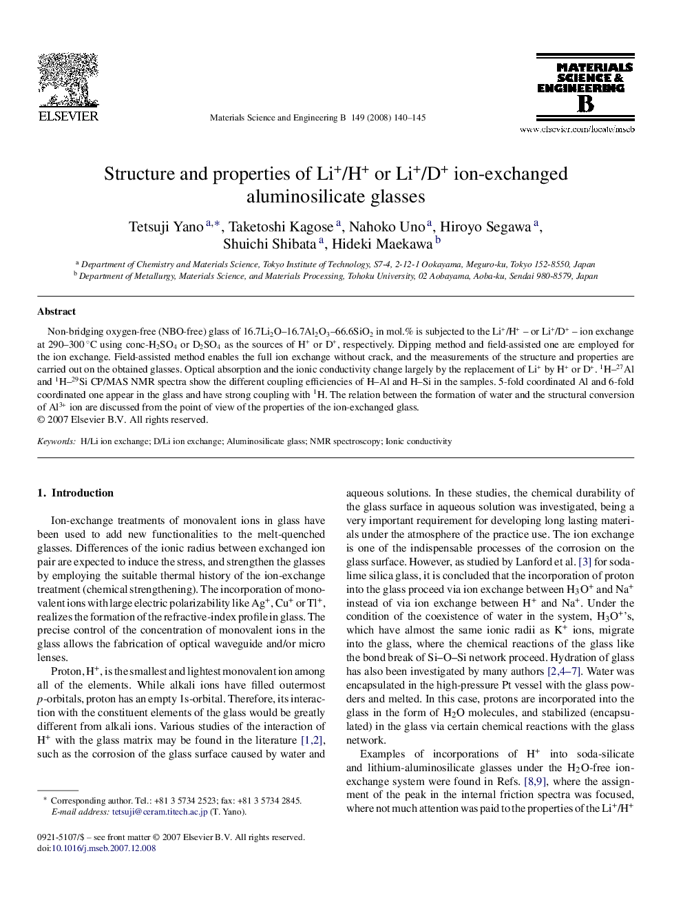 Structure and properties of Li+/H+ or Li+/D+ ion-exchanged aluminosilicate glasses