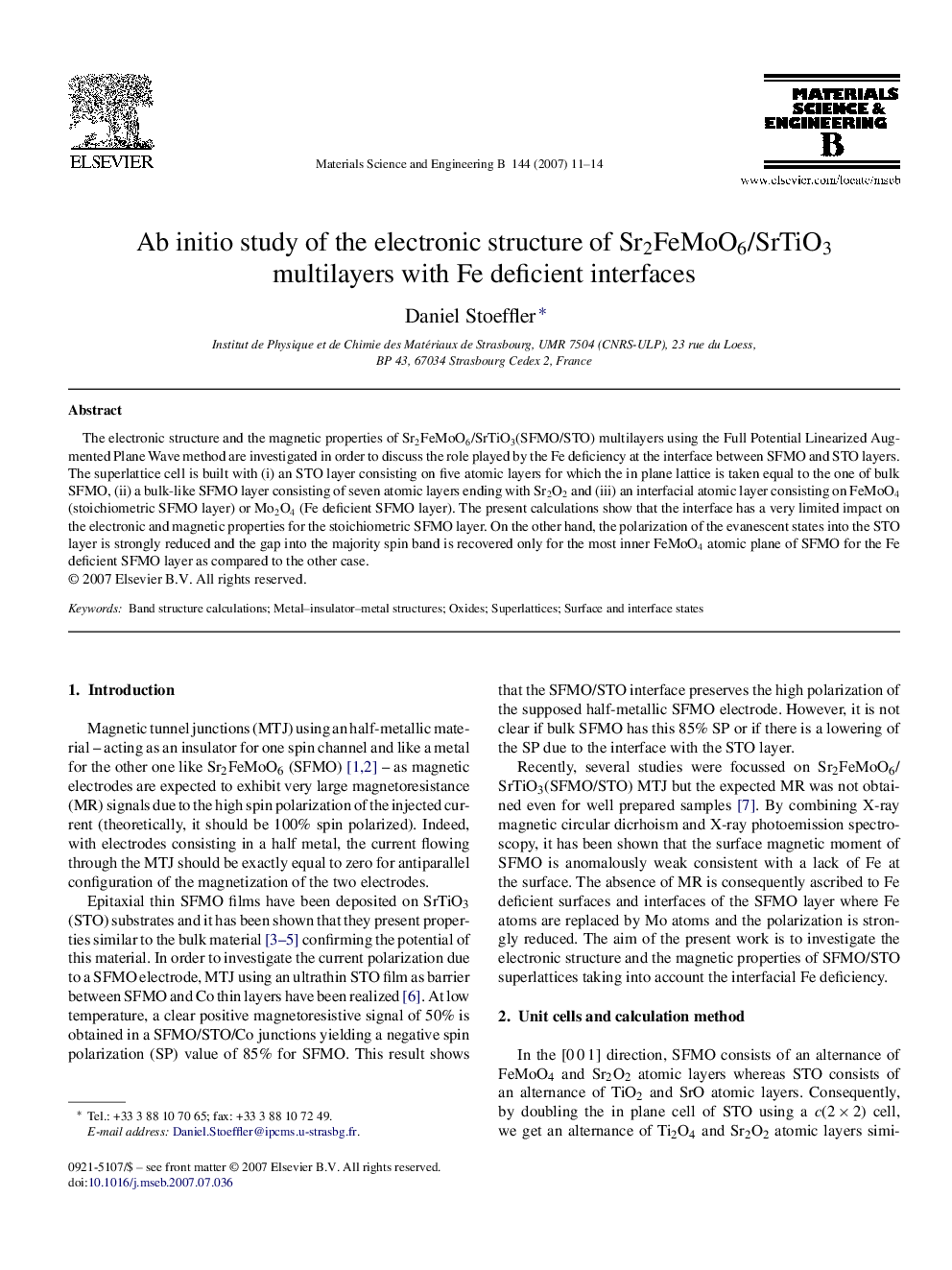 Ab initio study of the electronic structure of Sr2FeMoO6/SrTiO3 multilayers with Fe deficient interfaces