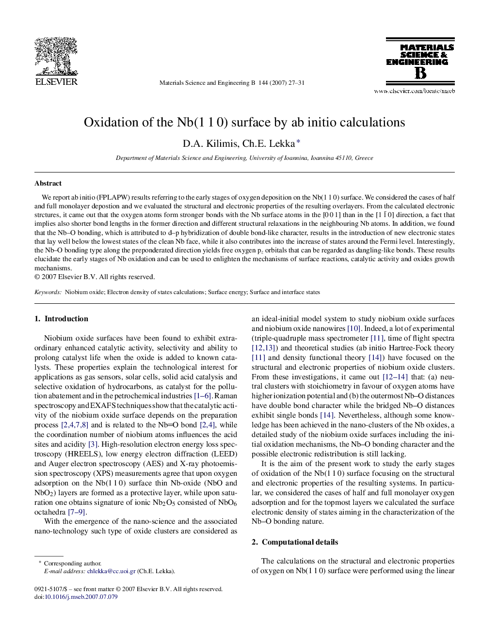 Oxidation of the Nb(1 1 0) surface by ab initio calculations