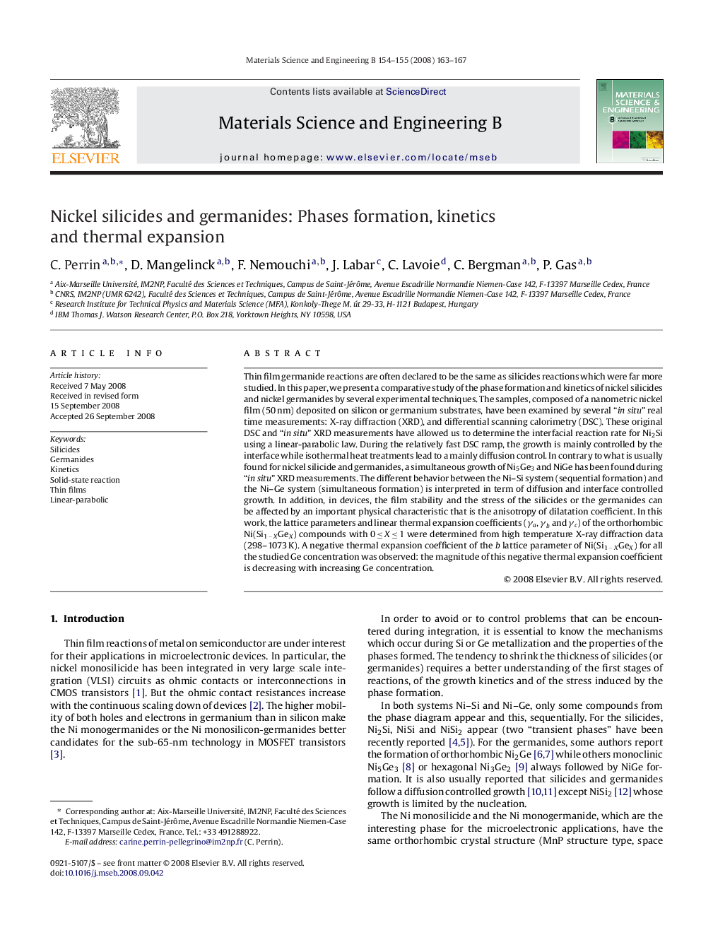 Nickel silicides and germanides: Phases formation, kinetics and thermal expansion