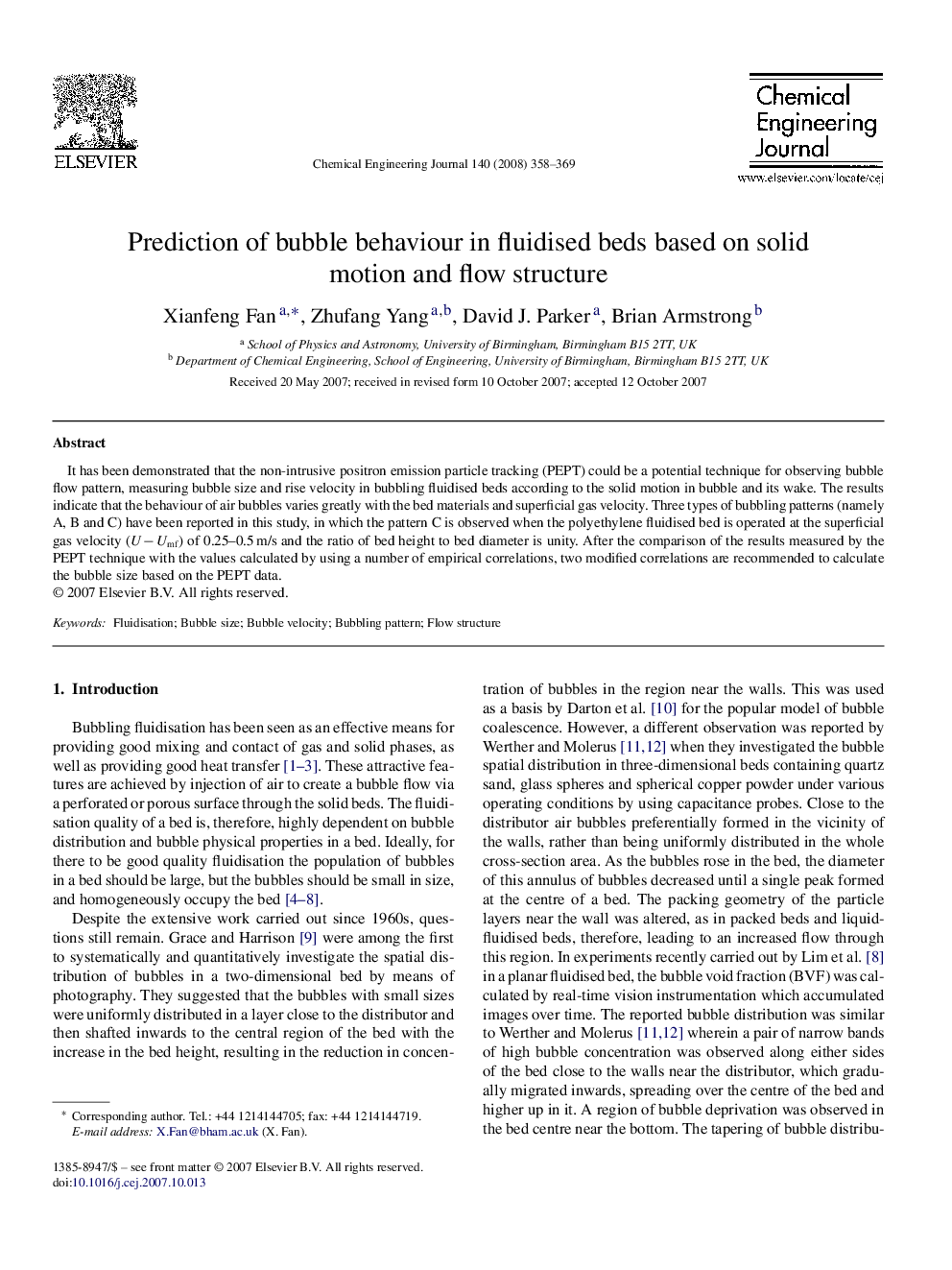 Prediction of bubble behaviour in fluidised beds based on solid motion and flow structure