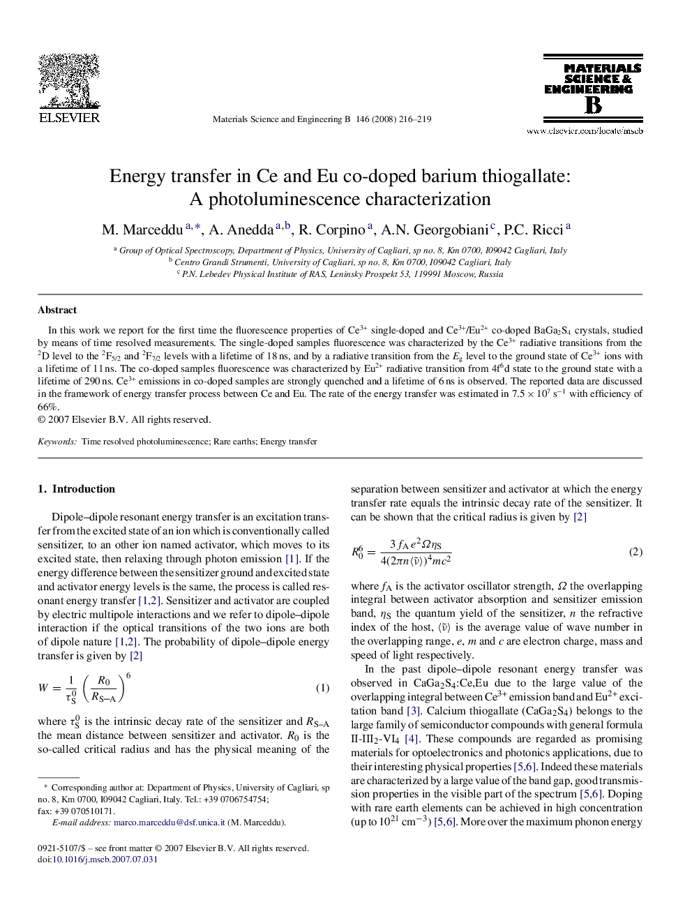 Energy transfer in Ce and Eu co-doped barium thiogallate: A photoluminescence characterization