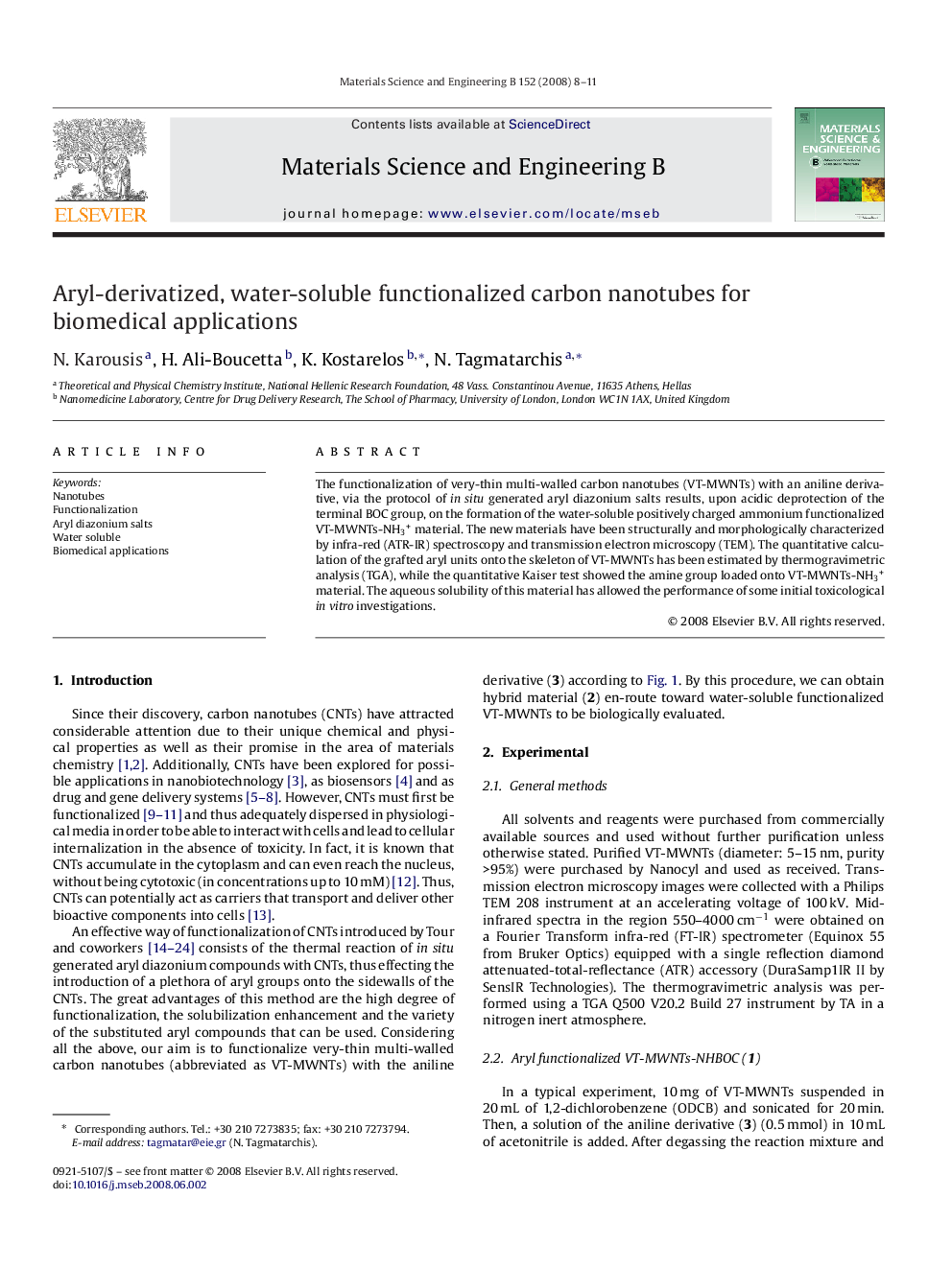 Aryl-derivatized, water-soluble functionalized carbon nanotubes for biomedical applications