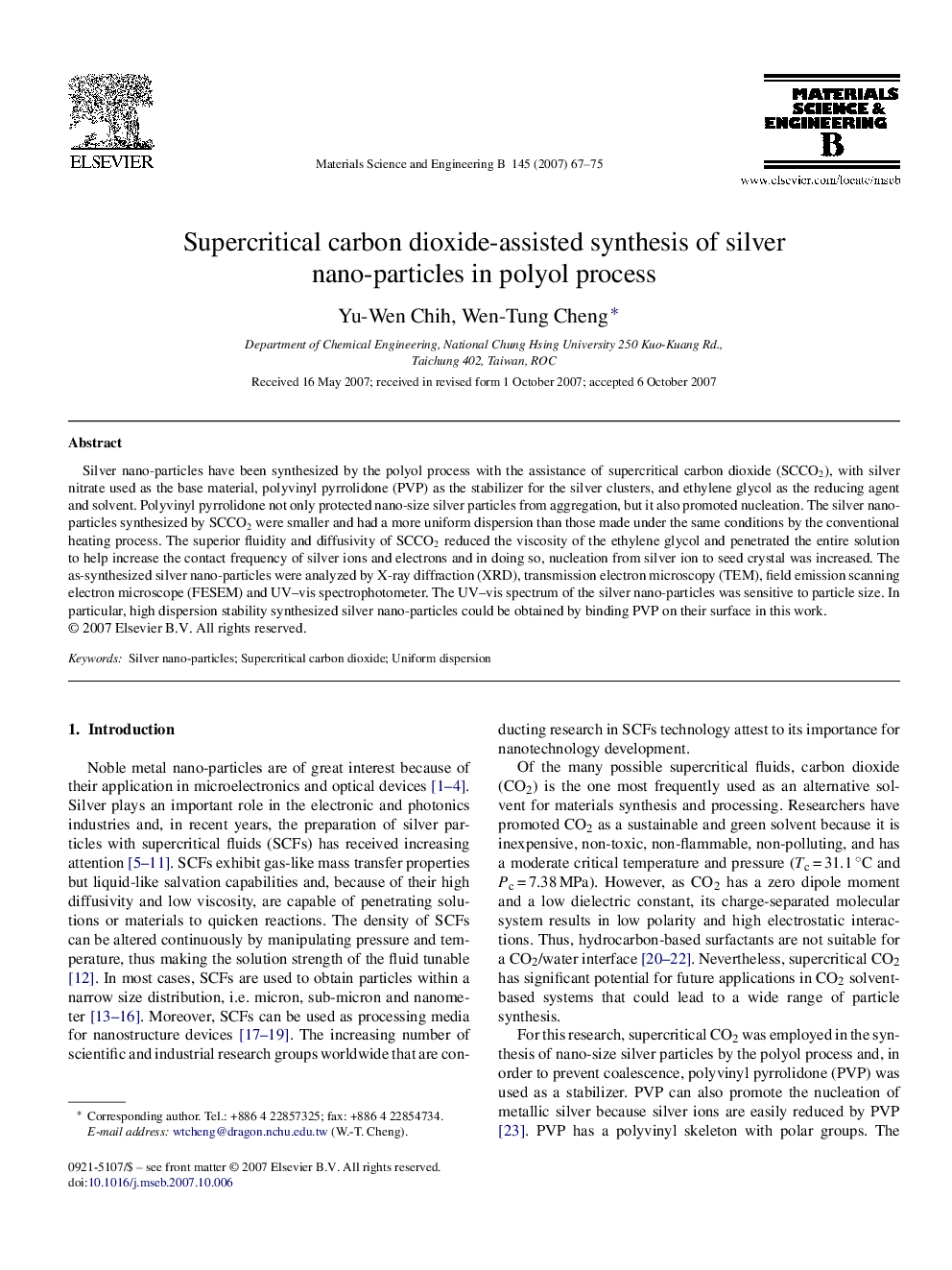 Supercritical carbon dioxide-assisted synthesis of silver nano-particles in polyol process