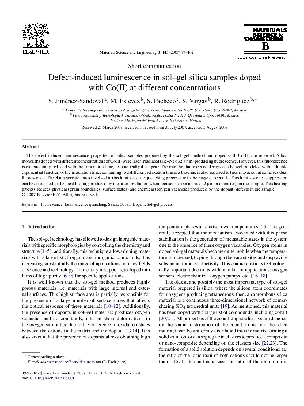 Defect-induced luminescence in sol-gel silica samples doped with Co(II) at different concentrations