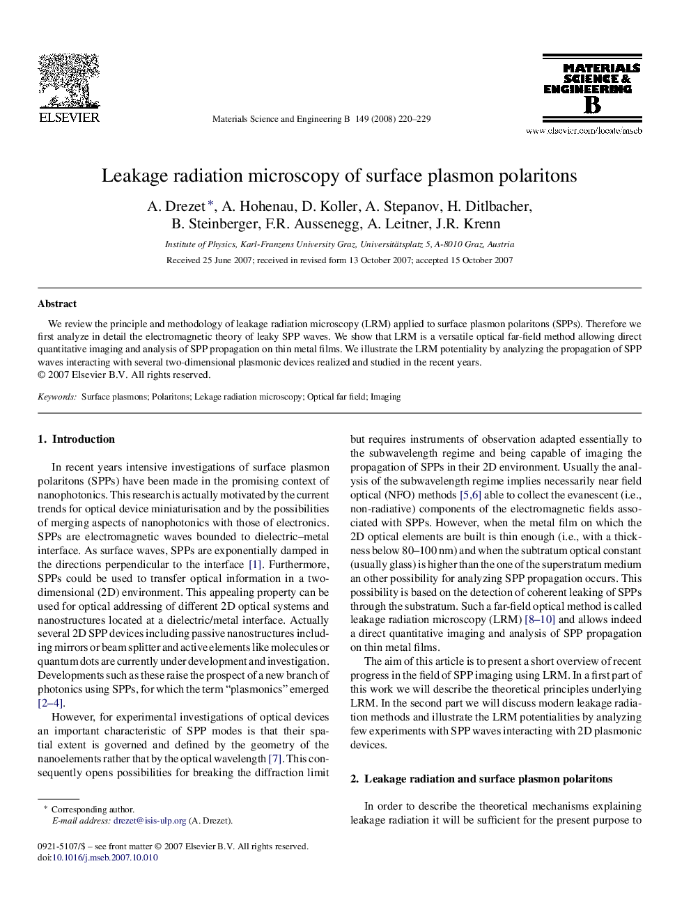 Leakage radiation microscopy of surface plasmon polaritons