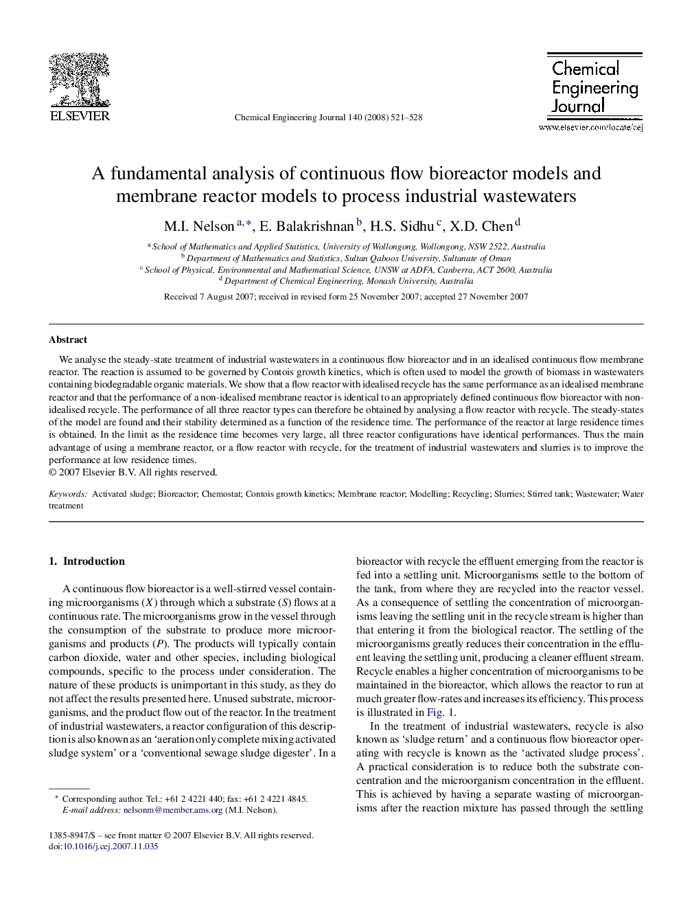 A fundamental analysis of continuous flow bioreactor models and membrane reactor models to process industrial wastewaters