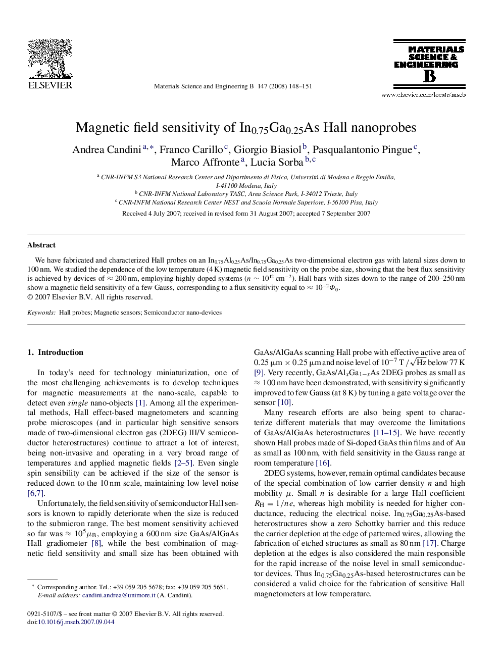 Magnetic field sensitivity of In0.75Ga0.25As Hall nanoprobes