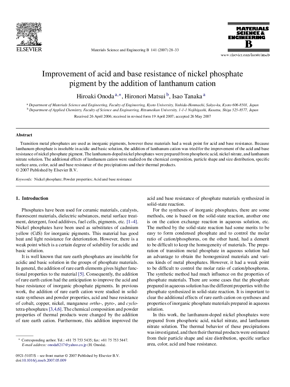 Improvement of acid and base resistance of nickel phosphate pigment by the addition of lanthanum cation