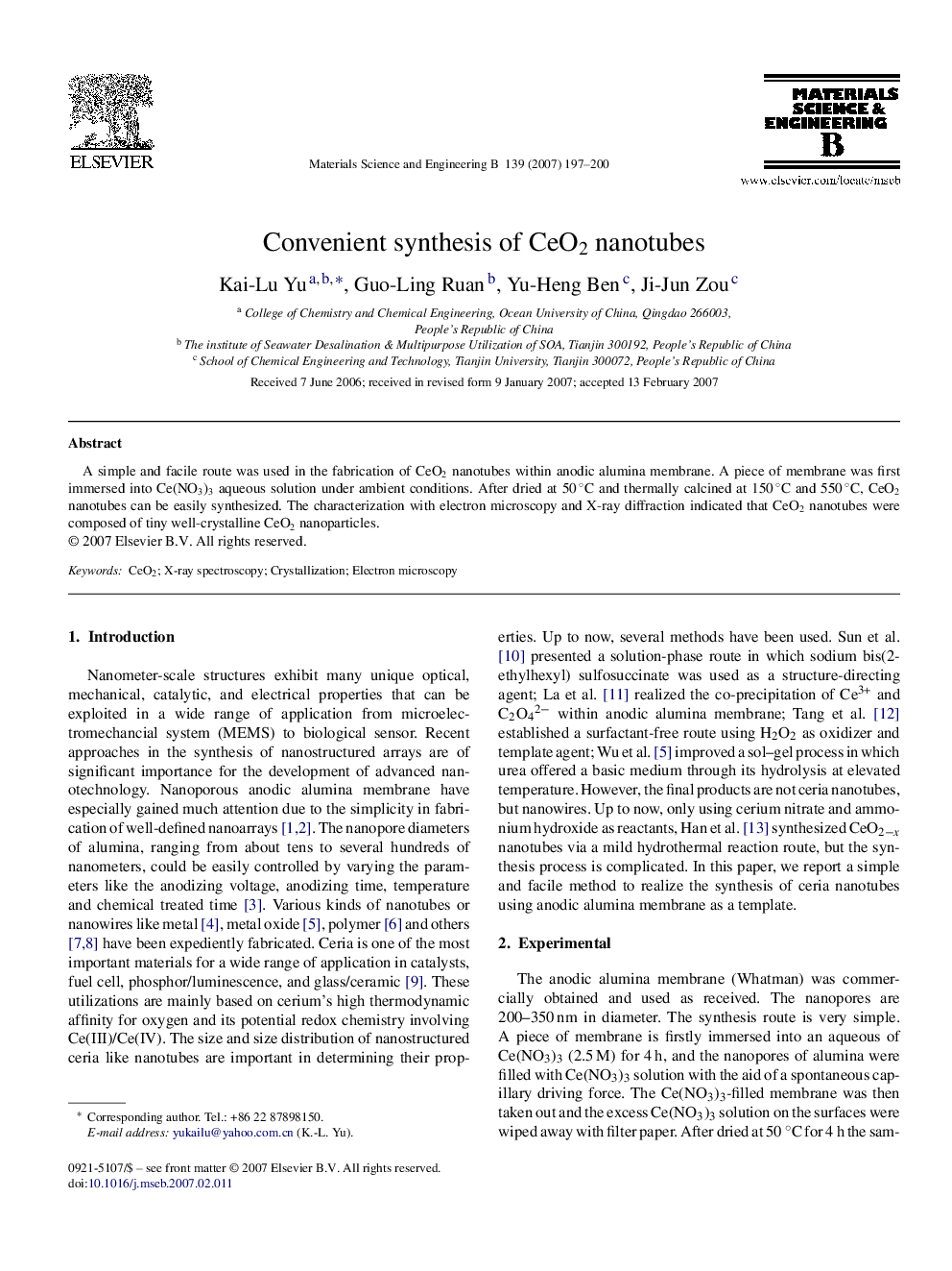 عکس صفحه اول مقاله: Convenient synthesis of CeO2 nanotubes Convenient synthesis of CeO2 nanotubes