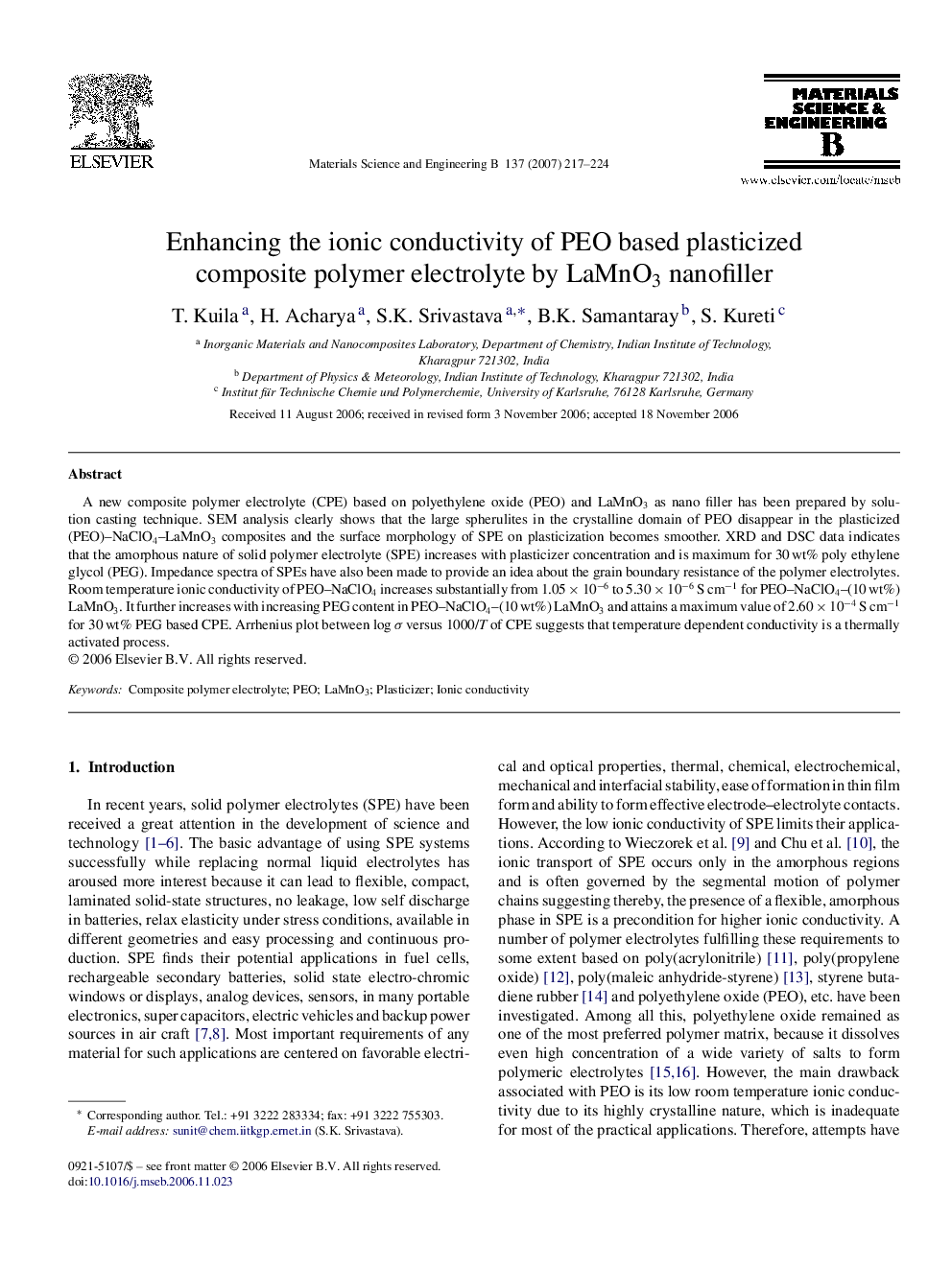 Enhancing the ionic conductivity of PEO based plasticized composite polymer electrolyte by LaMnO3 nanofiller