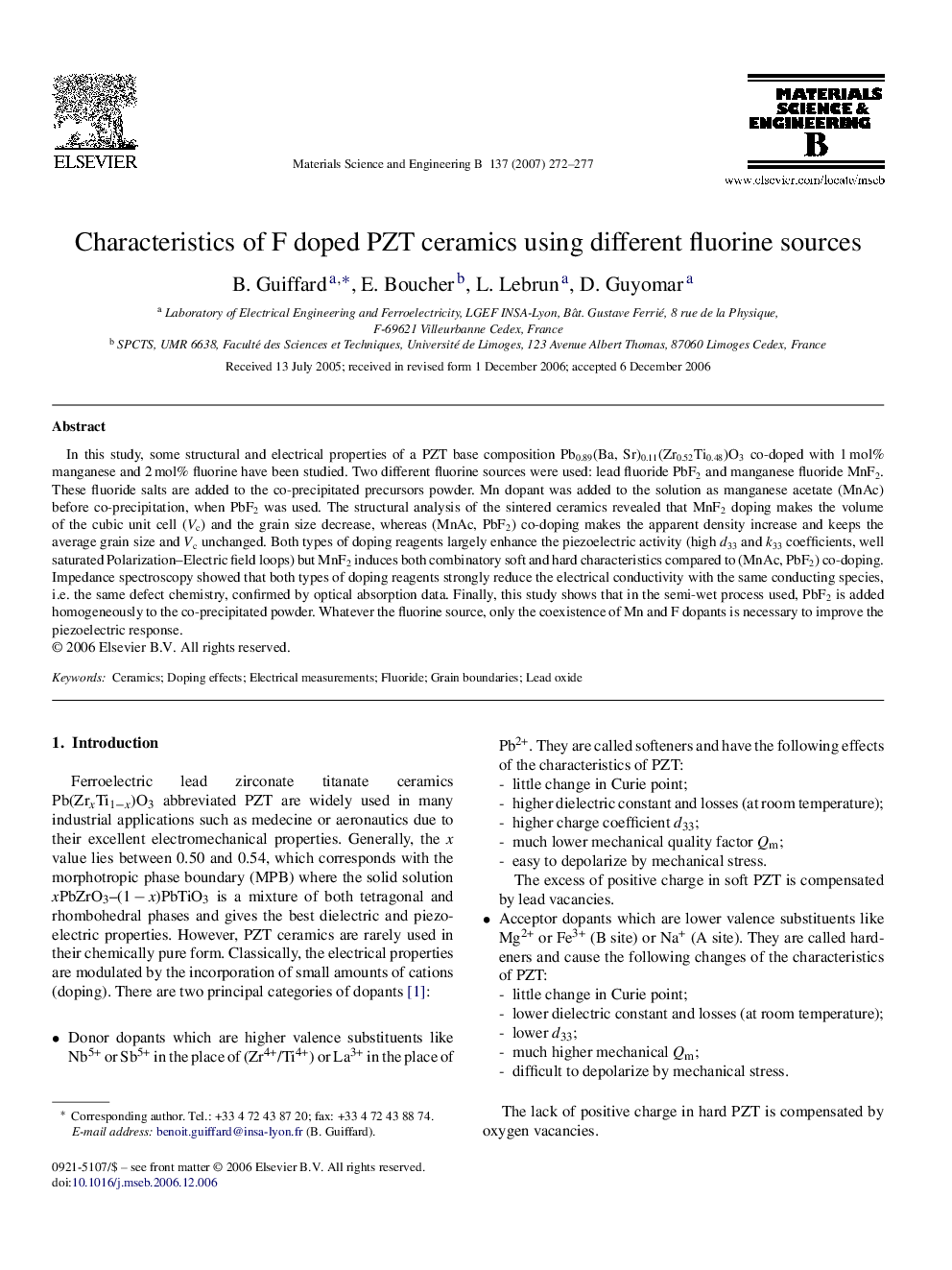 Characteristics of F doped PZT ceramics using different fluorine sources