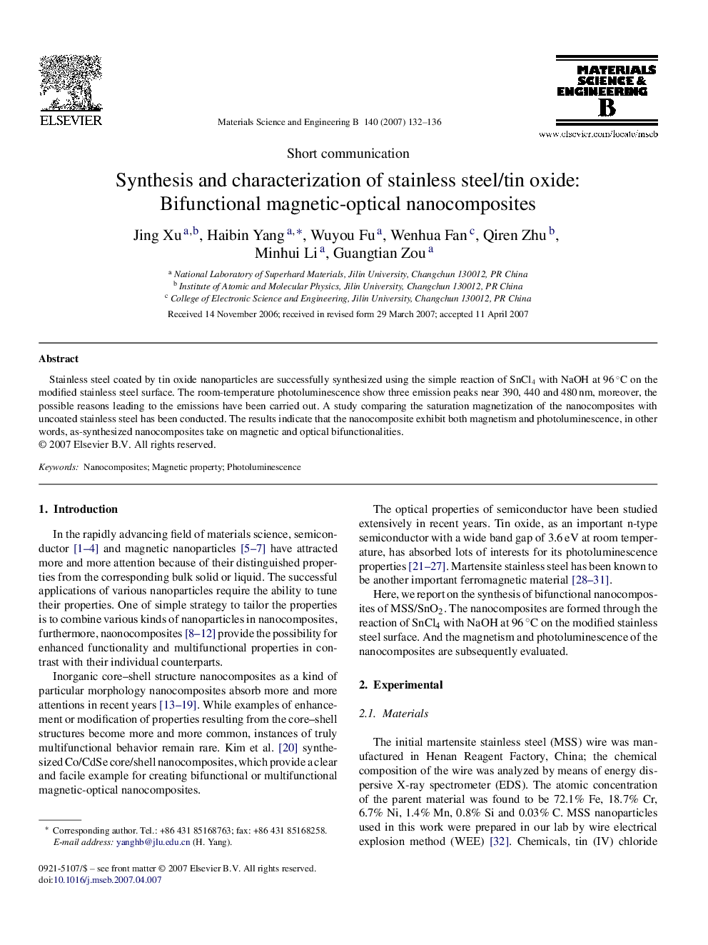 Synthesis and characterization of stainless steel/tin oxide: Bifunctional magnetic-optical nanocomposites