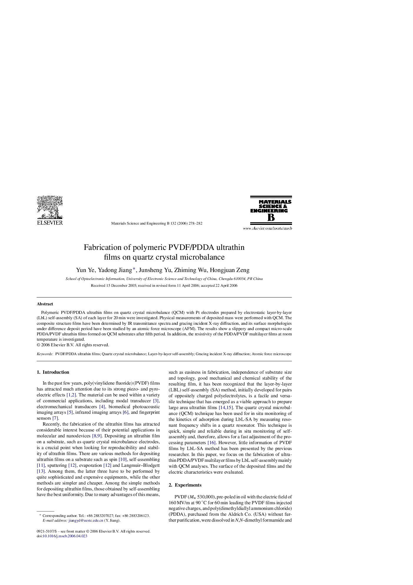 Fabrication of polymeric PVDF/PDDA ultrathin films on quartz crystal microbalance